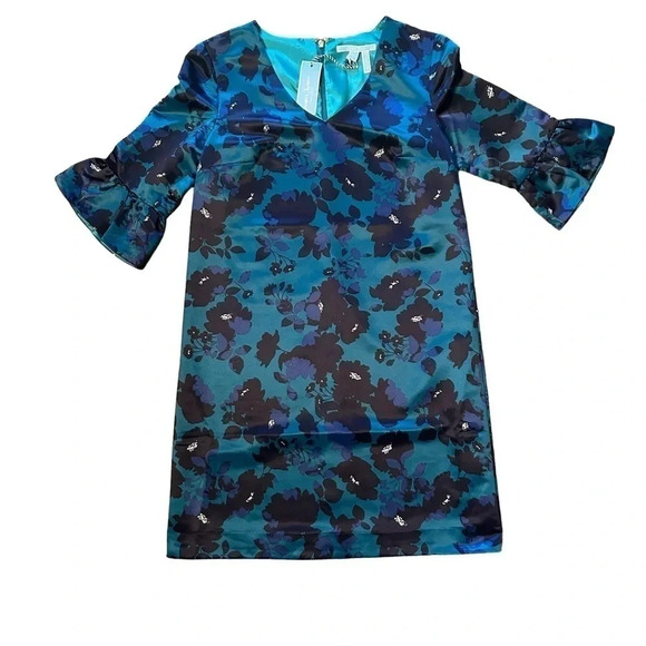 NWT Draper‎ James Cutout Floral A-Line Dress Womens 6 Teal and Navy 100% Poly - Picture 1 of 11
